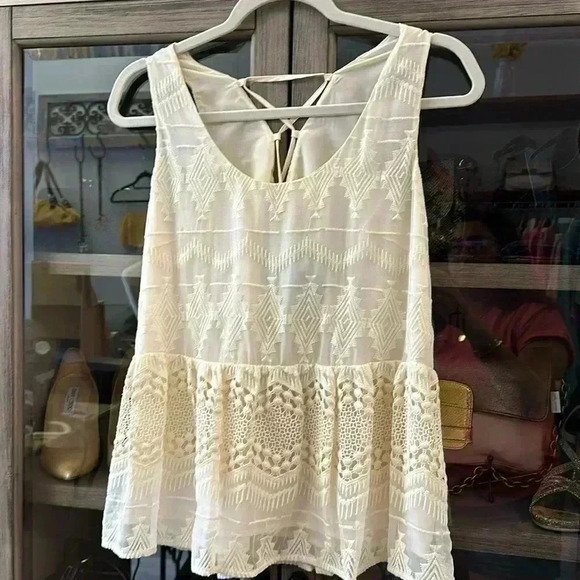 1. STATE IVORY SILK AND LACE SLEEVELESS TOP tie up back Size Small - Picture 1 of 6